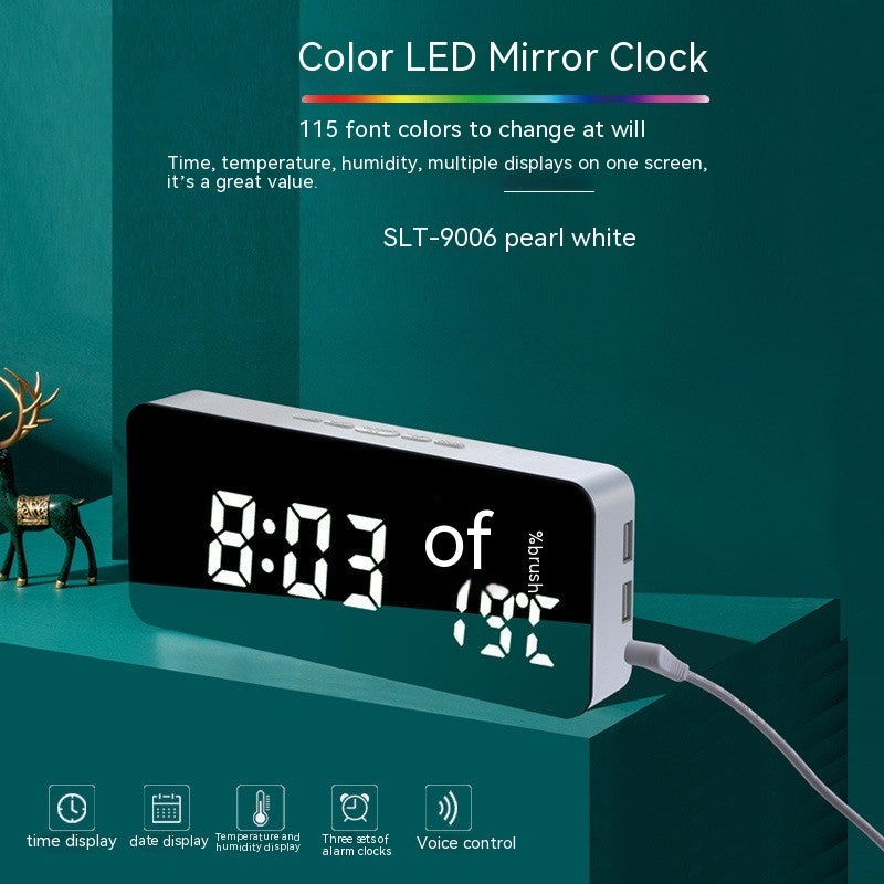 Creative Mobile Phone Charging Mirror Wall-mounted Alarm Clock Snooze Voice Control