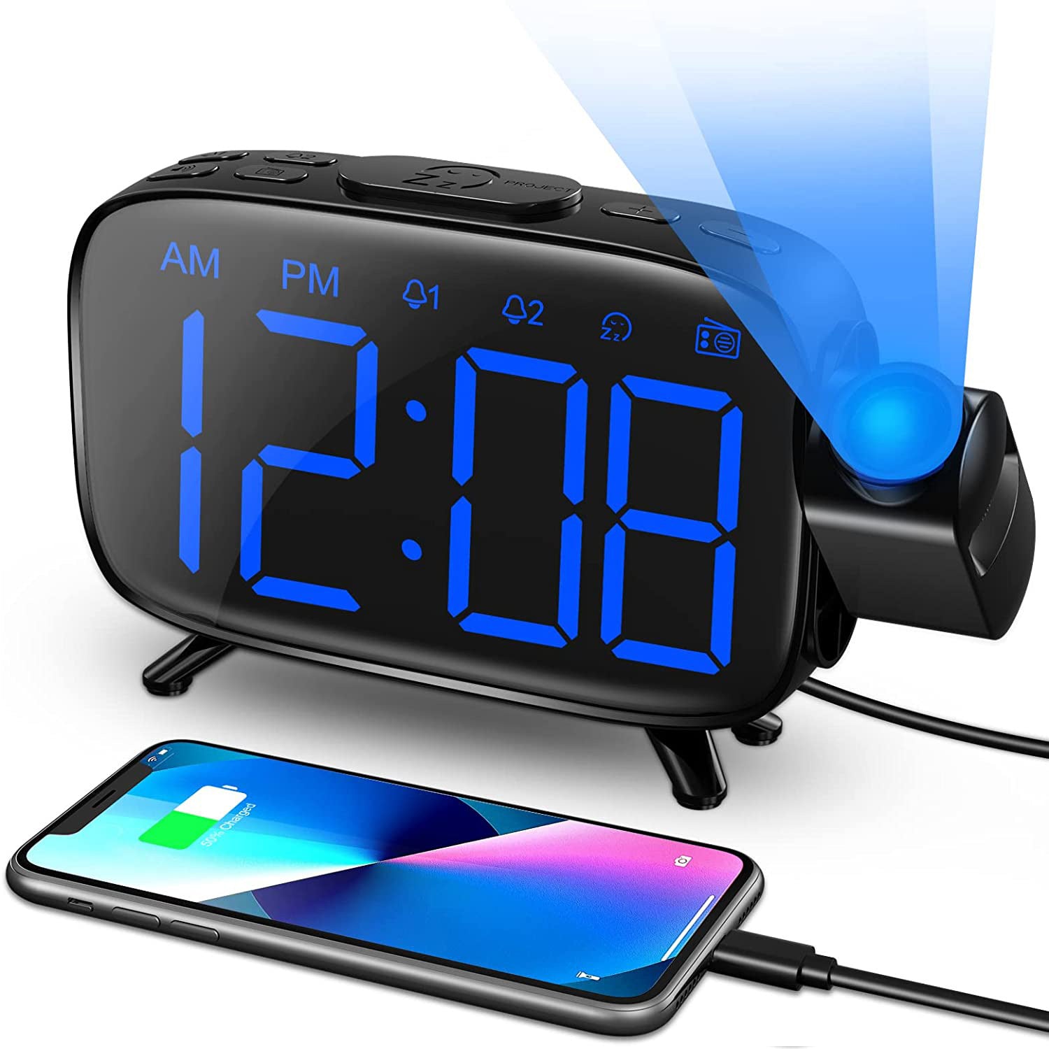 Multifunctional USB Digital Projection Electronic Alarm Clock LED Large Screen Digital Clock With Radio