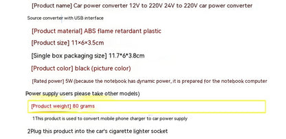 Power Supply Car Transformer Mobile Phone Charging