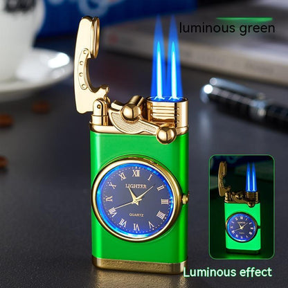 New Lighter With Electric Watch Rocker Arm Automatic Ignition Straight Blue Flame Lighter Creative Real Dial Inflatable Windproof Lighter Men&