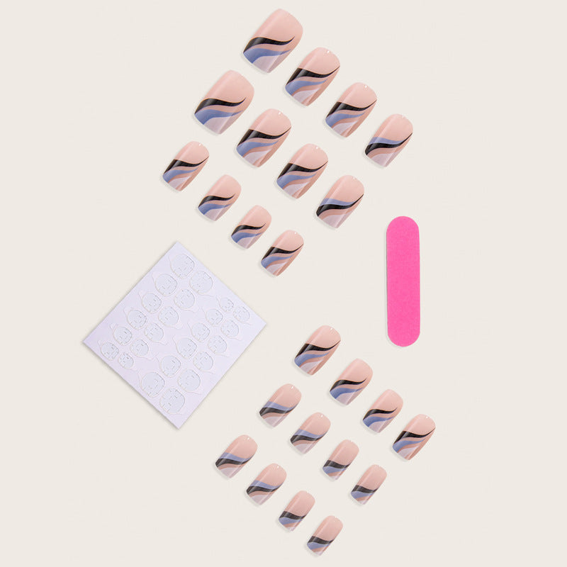 Wear Armor Water Ripple Color Matching French Lines Nail Tip Fake Nails Nail Stickers