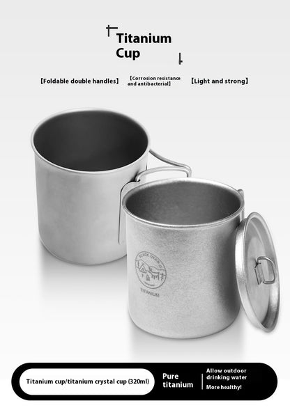 Pure Titanium Metal Lidded Folding Handle Mug