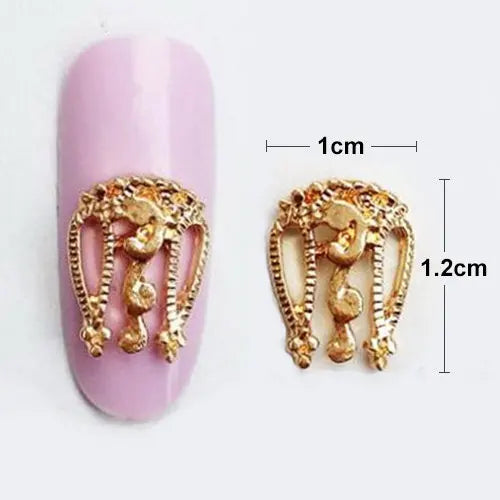 HOT 10pcs gold &amp;silver 3D alloy Nail art Decoration 3d Metal Nail Jewelry Nail Beauty Accessories Japanese Retro Manicure Charms