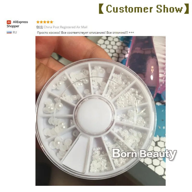 Mix Sizes White Nail Art Tips Half Pearls 3d Nail Beads Rhinestone Decoration DIY Beauty Salon Manicure Supply