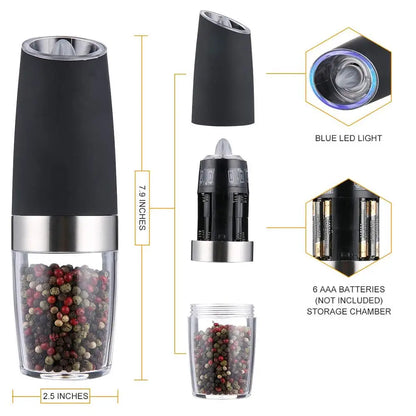 Gravity Electric Salt and Pepper Grinder Set with Adjustable Coarseness Automatic Pepper and Salt Mill