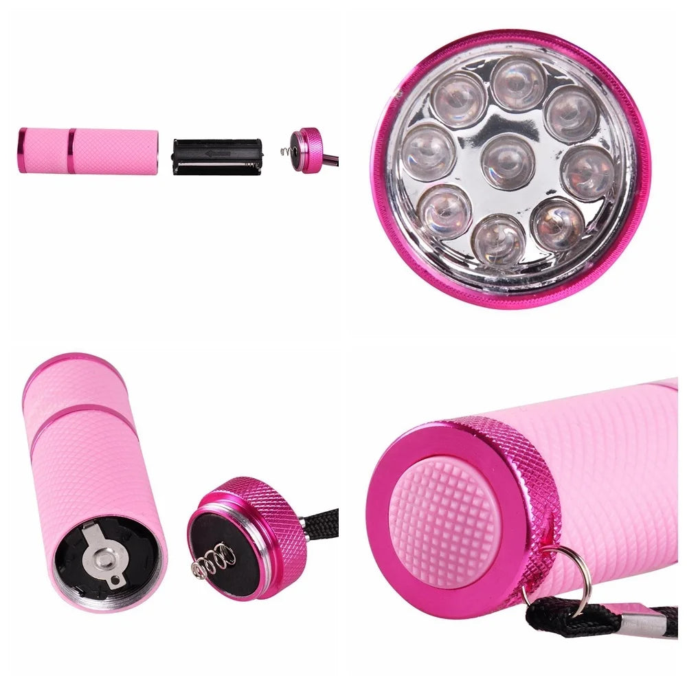 Biutee UV Light Lamp Mini 9 LED Flashlight UV Gel Adhesive Glue Curing Lamp Light Handheld Nail Dryer UV Flashlights Nail Tool