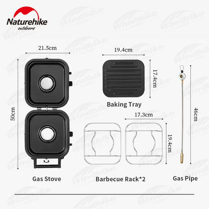 Naturehike Foldable Double Cooker Gas Stove Burner With Non-Stick Pan Outdoor Camping Supply Electronic Ignition 2300W Portable
