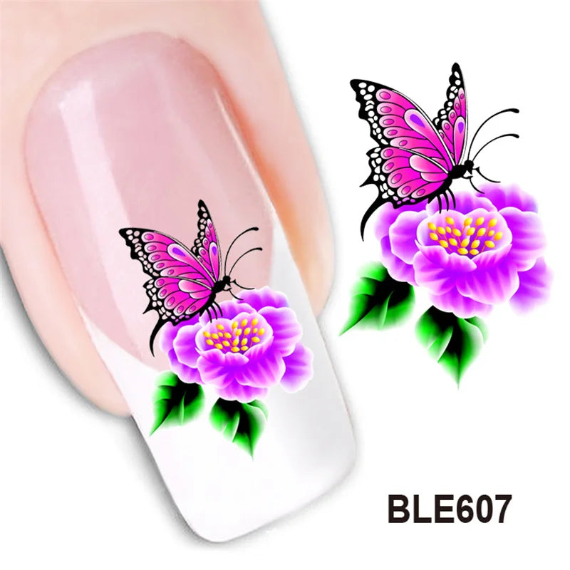 Waterproof Water Transfer Nails Art Sticker Beautiful Flower Design Girl And Women Manicure Tools Nail Wraps Decals Xf1013