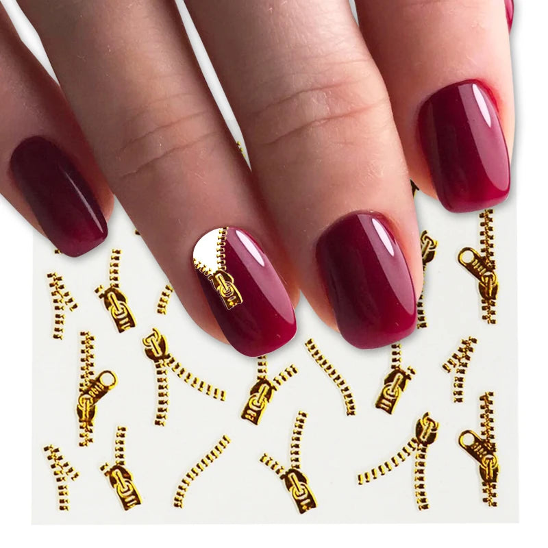 1sheets Gold Zipper 3d Designs Nail Art Stickers Decals Manicure Decor Tools DIY Nail Art Tips Fashion Accessories LAXF6021