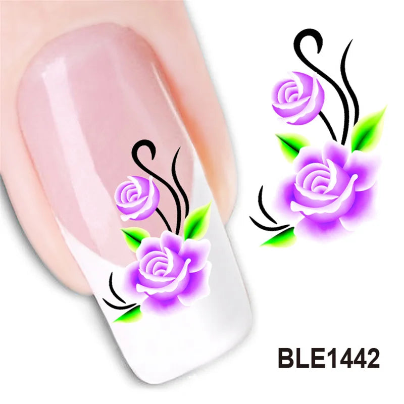 Waterproof Water Transfer Nails Art Sticker Beautiful Flower Design Girl And Women Manicure Tools Nail Wraps Decals Xf1013