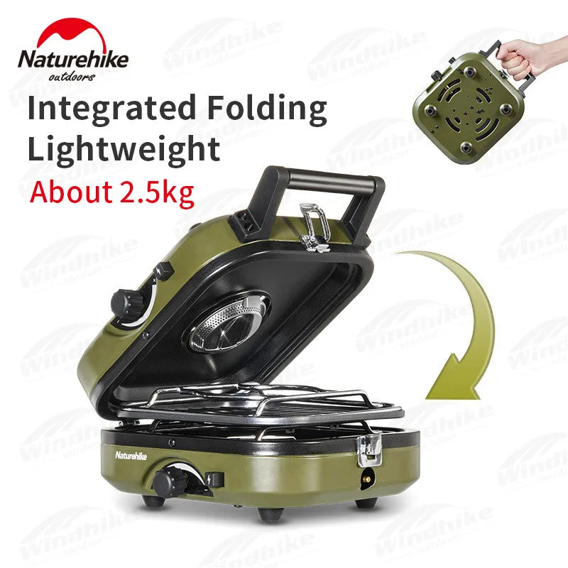 Naturehike Foldable Double Cooker Gas Stove Burner With Non-Stick Pan Outdoor Camping Supply Electronic Ignition 2300W Portable