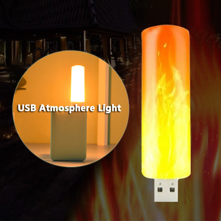 USB Atmosphere Light LED Flame Flashing Candle Lights Book Lamp For Power Bank Camping Lighting Cigarette Lighter Effect Light