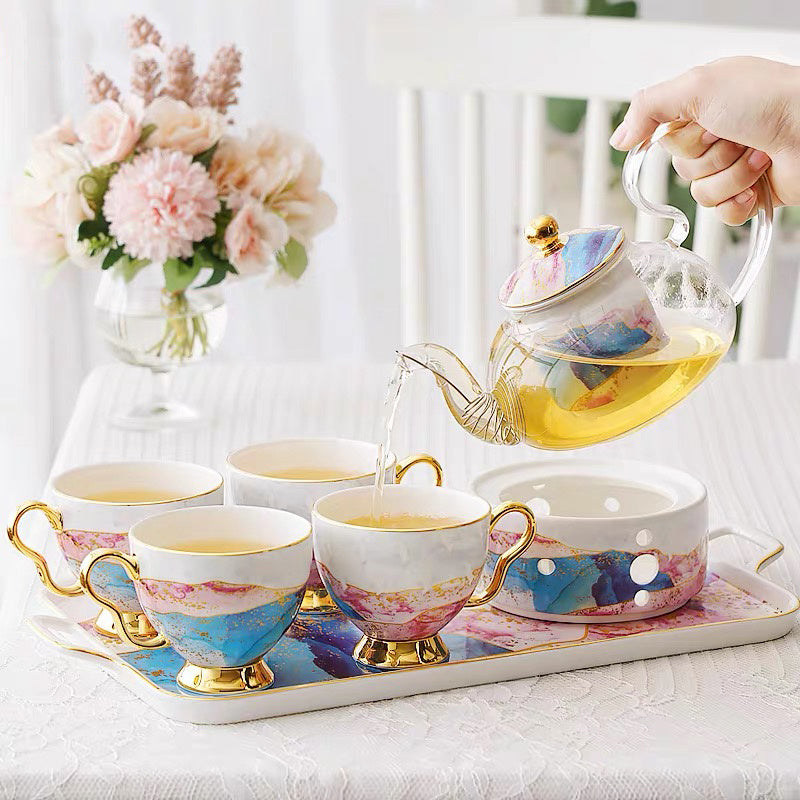 English Ceramic Glass Flower Tea Cup Set