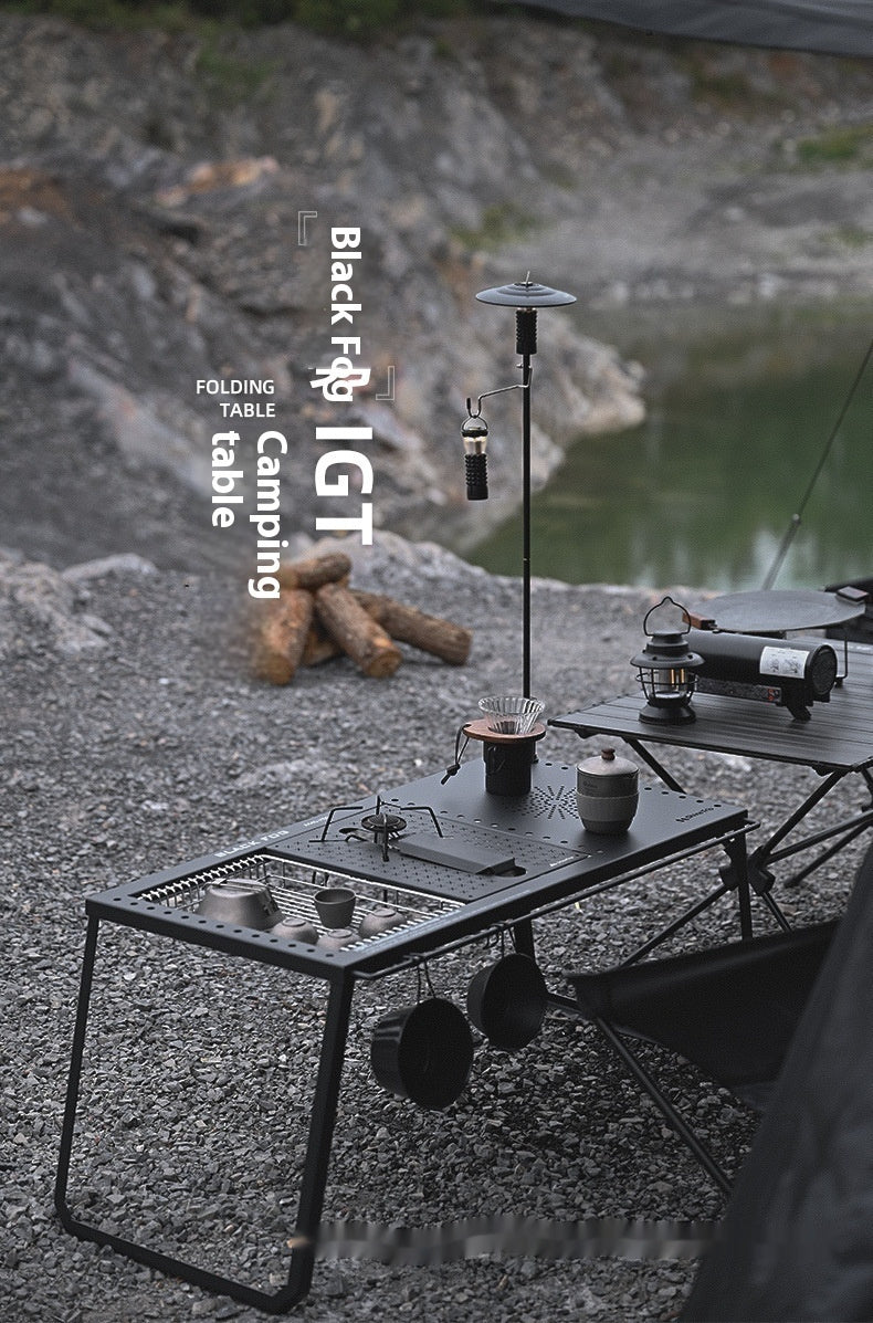 Combination Table Multifunctional Unit Fireback Portable Folding Camping Table