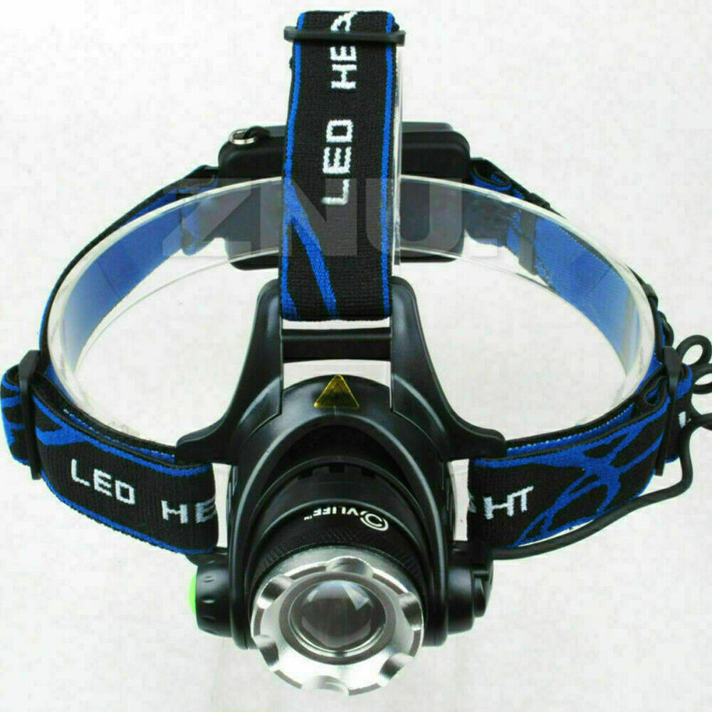 T6 Headlamp Rechargeable 350000LM LED Zoom Headlight Head Torch USB Line New UK